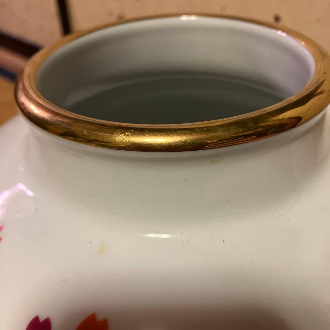 ノリタケ花柄陶器花瓶 金色縁取り