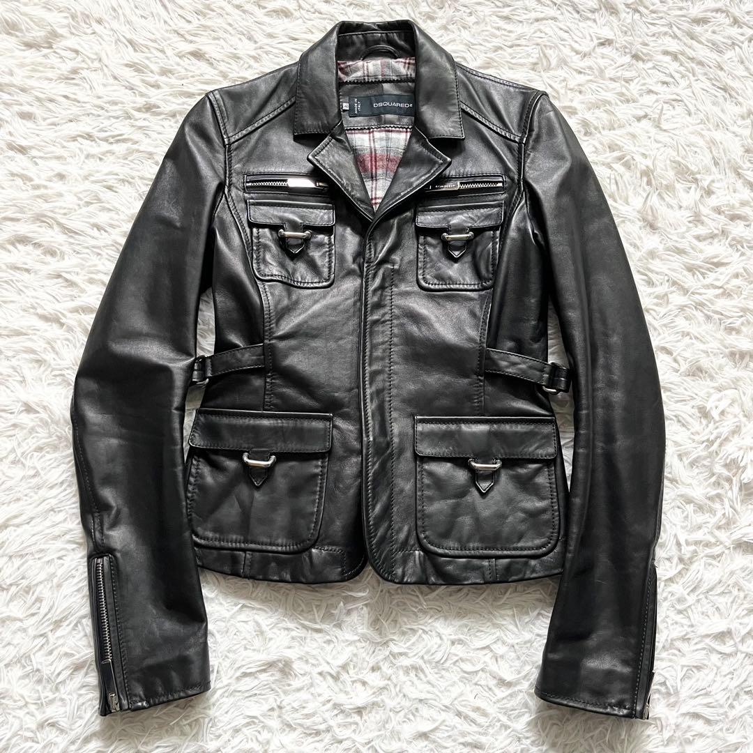 極美品■ディースクエアード　馬革　ホースハイド　レザージャケット　黒　40