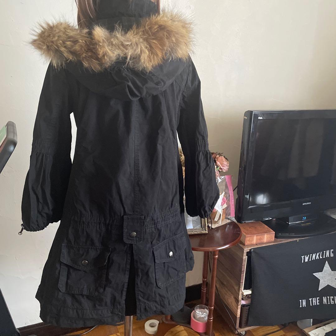 リアルファー付き＊モッズコート黒＊36＊バーバリーブルーレーベル