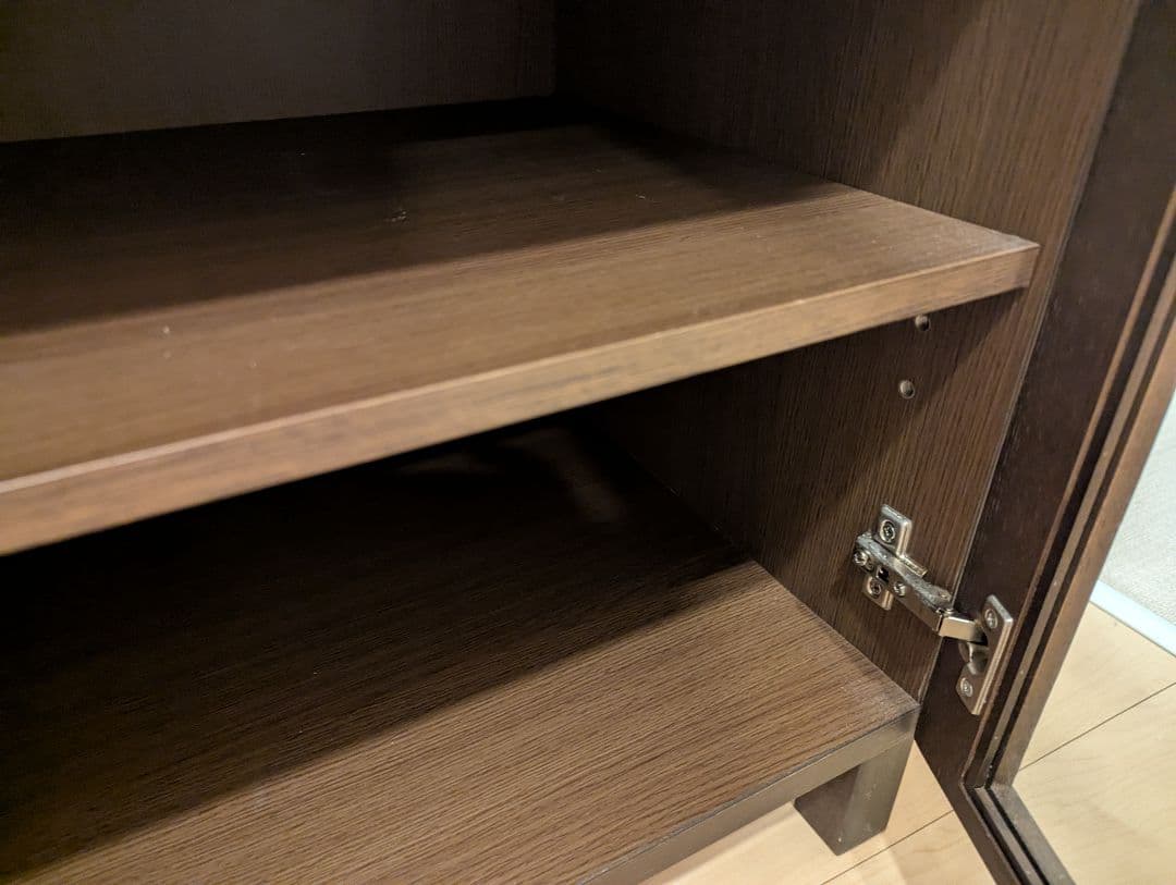 無印良品 ダークブラウン 木製 キャビネ ット ガラス扉 シェルフ