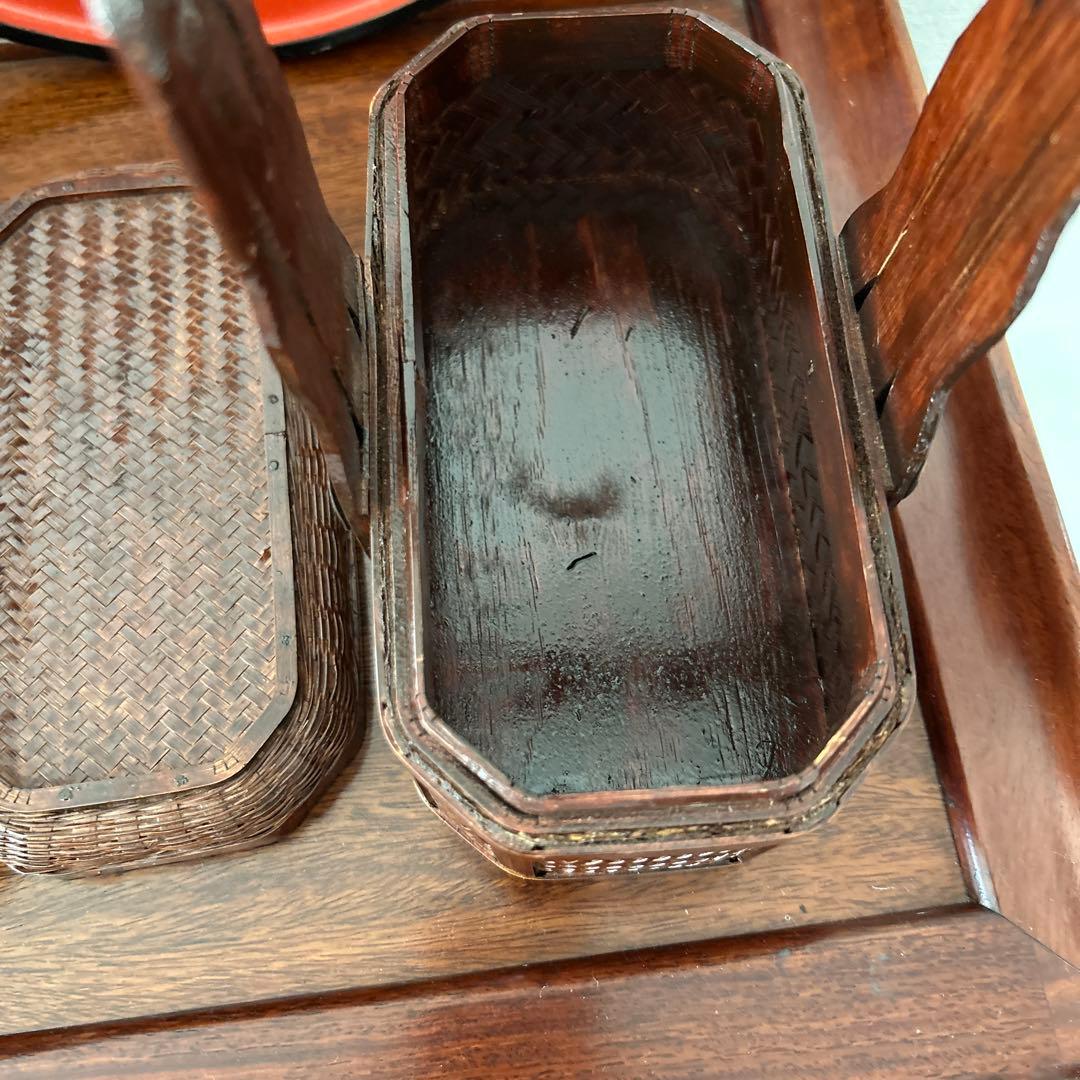 2段　竹細工アンティーク　収納ケース