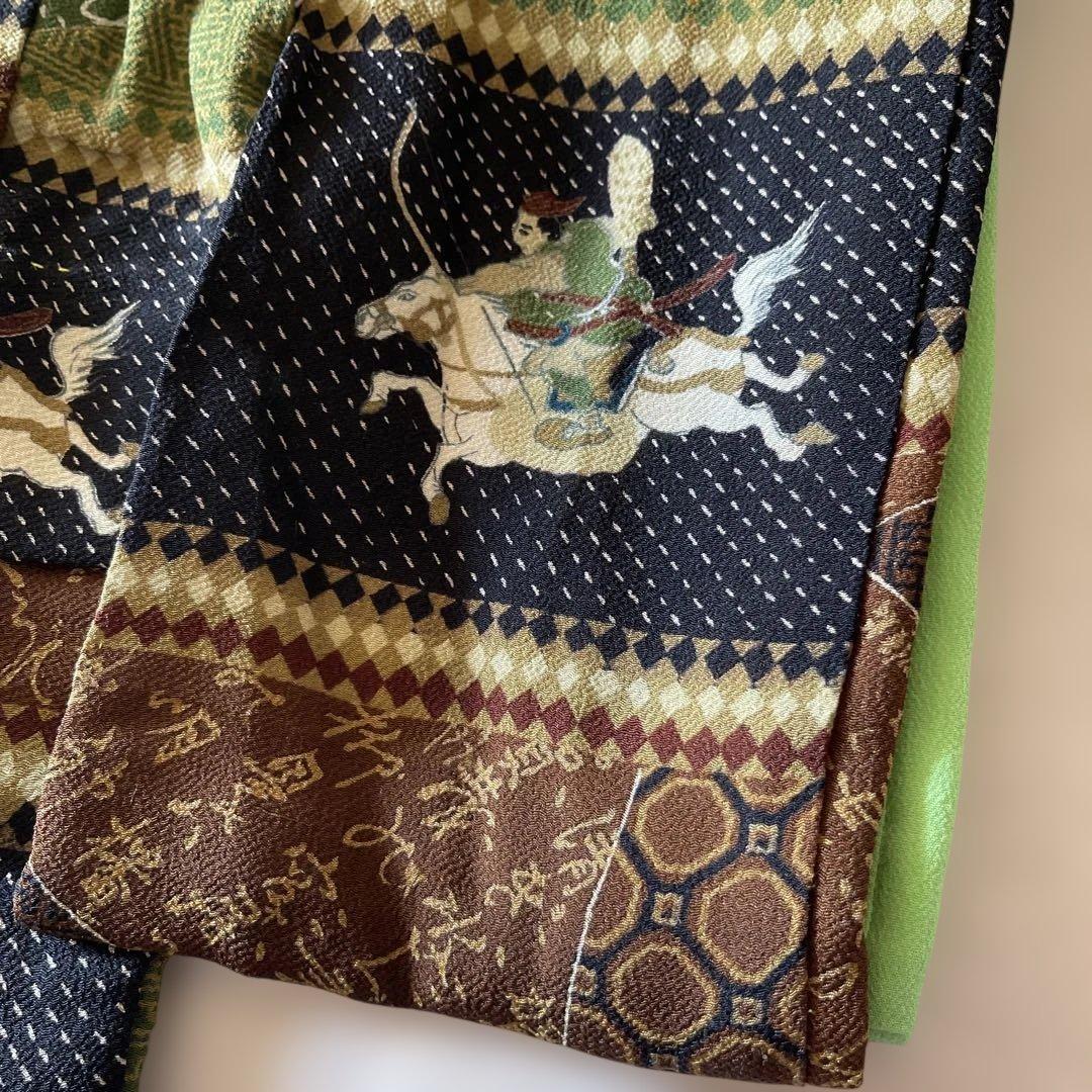 古布縮緬　二枚重ね　人形の着物　馬　やぶさめ　103103