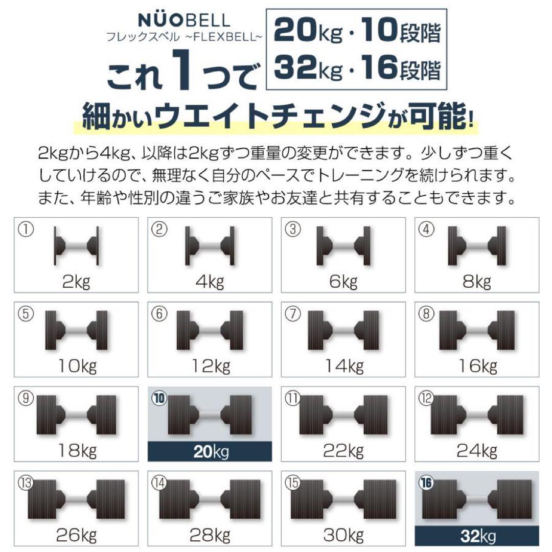 【新品】フレックスベル 32kg 可変式ダンベル nuobell 単品 黒